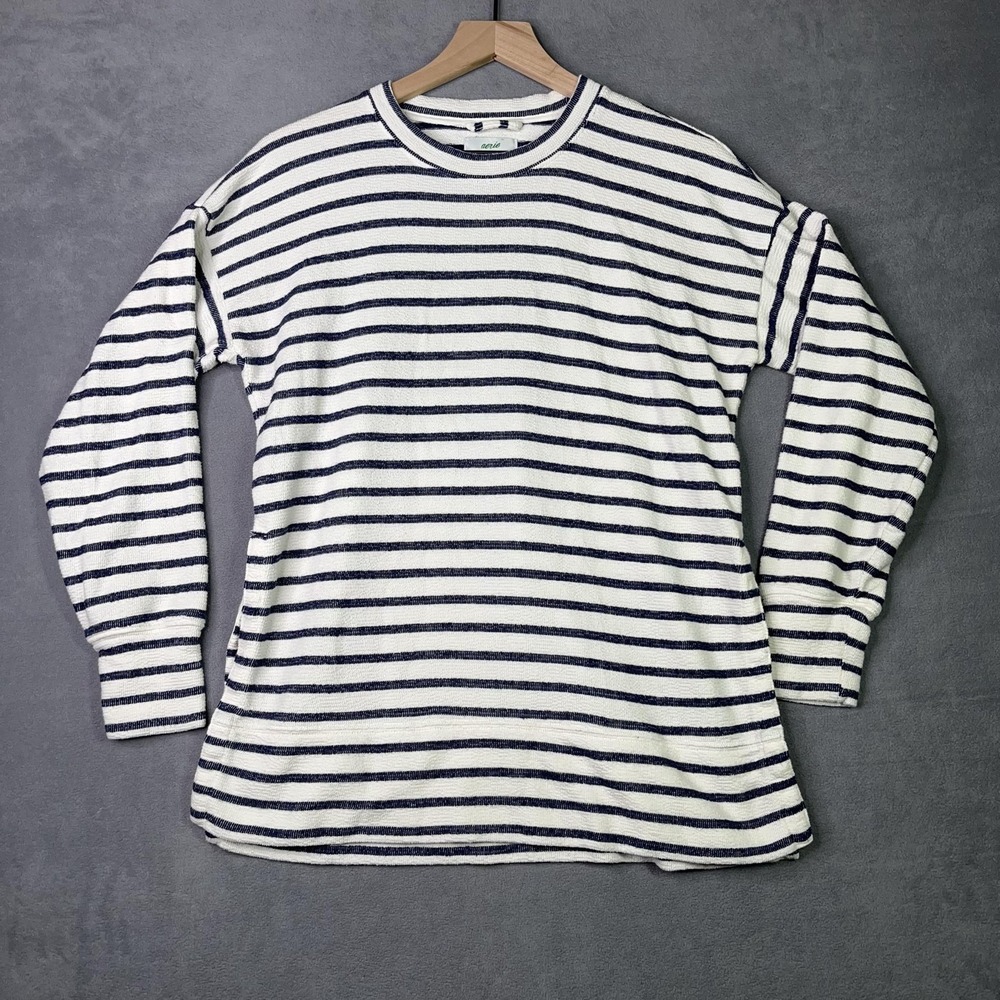 Aerie Striped Pullover Top Womens XXS White Blue Relaxed Knit Coastal Preppy